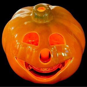 Vintage UPCO ceramic pumpkin jack-o-lantern Halloween Decor Tea Light Orange